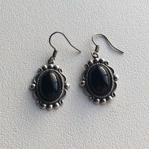 Silver and black deco style dangle earrings